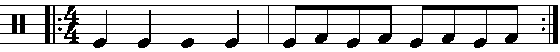 The reversed quarter note to eighth note exercise.
