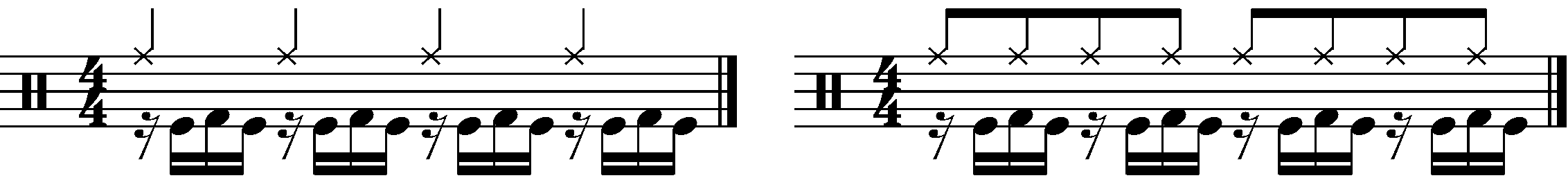 Developing double kick grooves using a e+a rhythm.