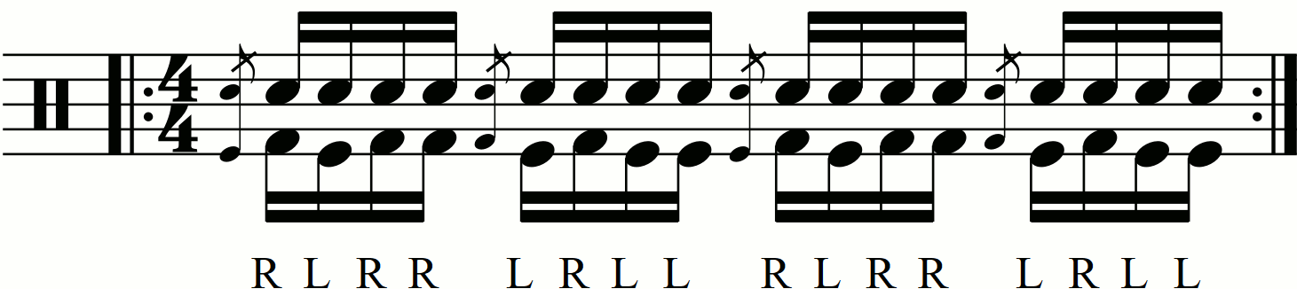 The sixteenth note exercise with double kick.