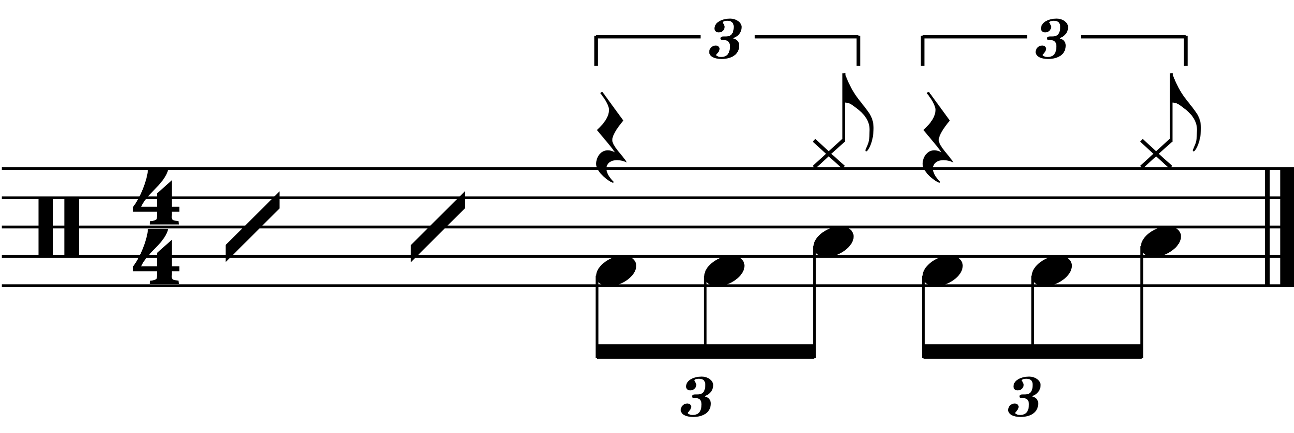 A tom and hi hat fill orchestrated as eighth note triplets.