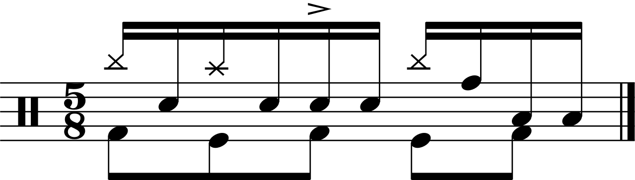 Constructing fills with constant 8th note double kick in 5/8