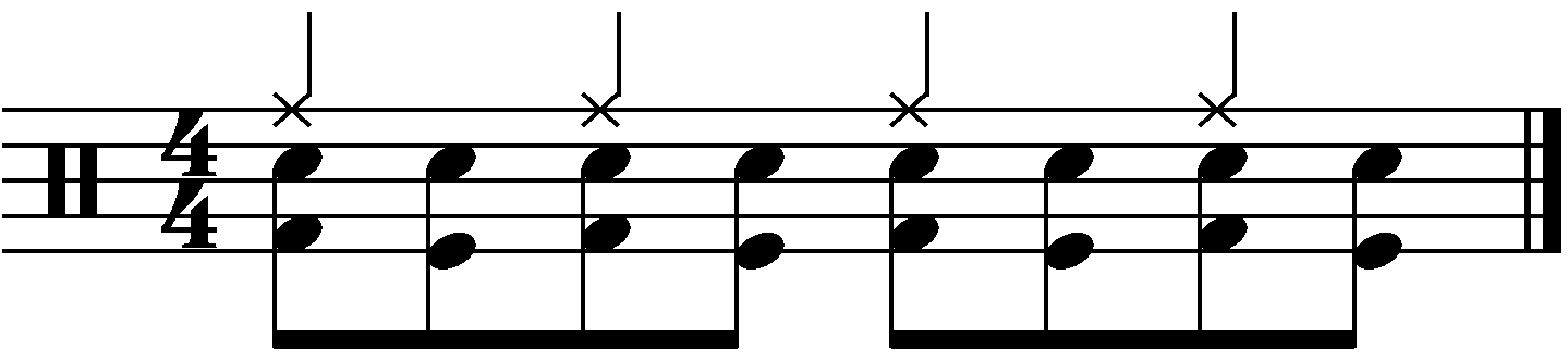 The constant eighth note blast beat with quarter note right hands
