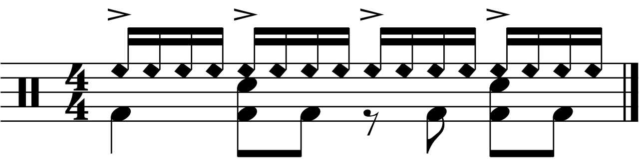 A one handed 16th with quarter note accents