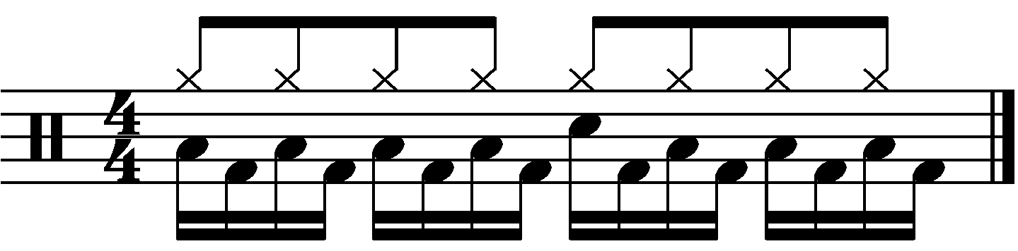 Eighth note hi hats, snare with the right.