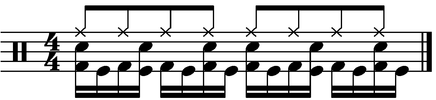 A one bar 16th note 332 groove.