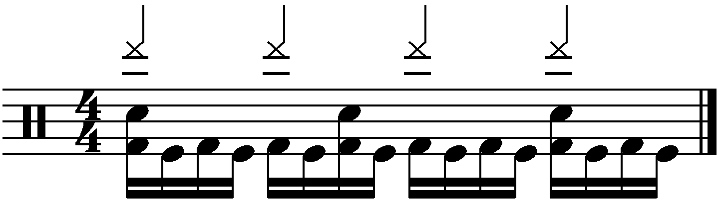 The full groove with right hand quarter notes.