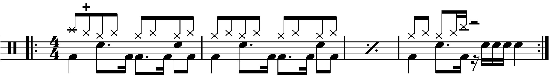 A four bar phrase built around a multi layered groove