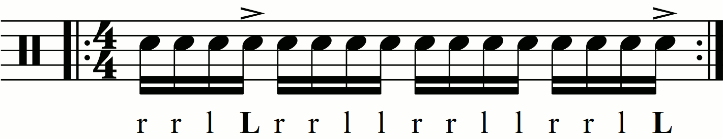 Accenting a counts in a double stroke roll.