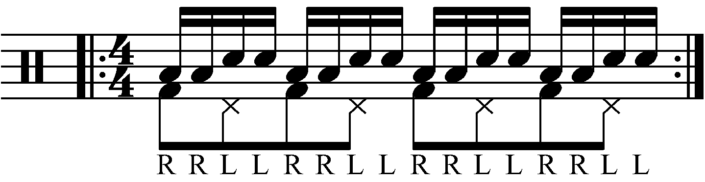 Double stroke roll with each hand playing a different drum