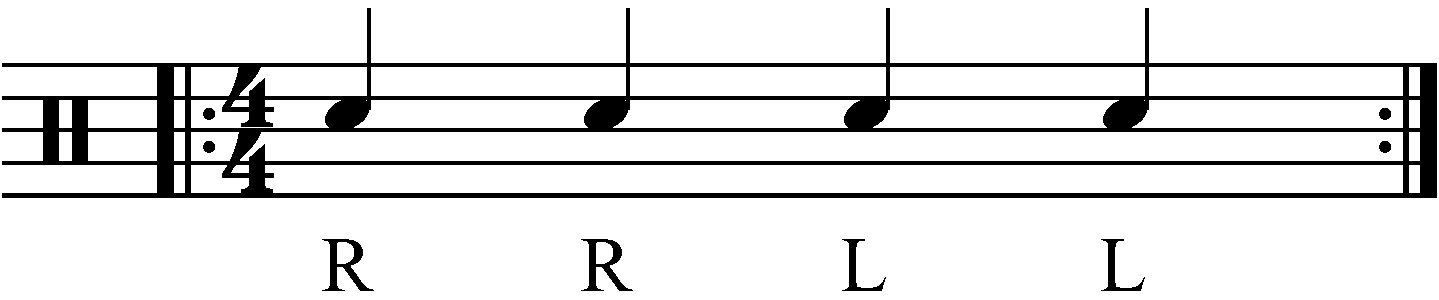 A Double Stroke Roll in standard sticking as crotchets.