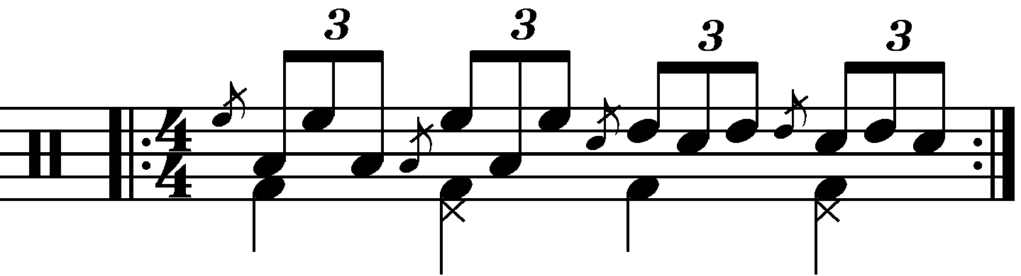 Flam Accent with each hand playing a different drum