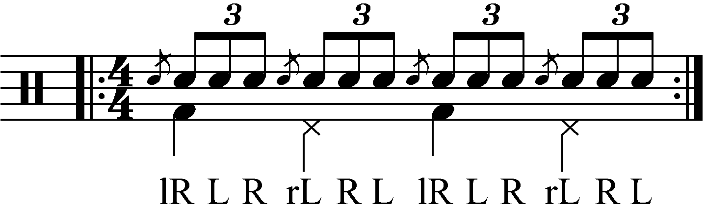 A Flam Accent with quarter note feet.