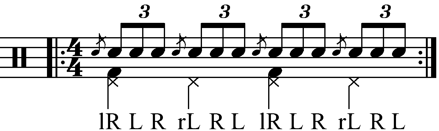 A Flam Accent with quarter note feet.