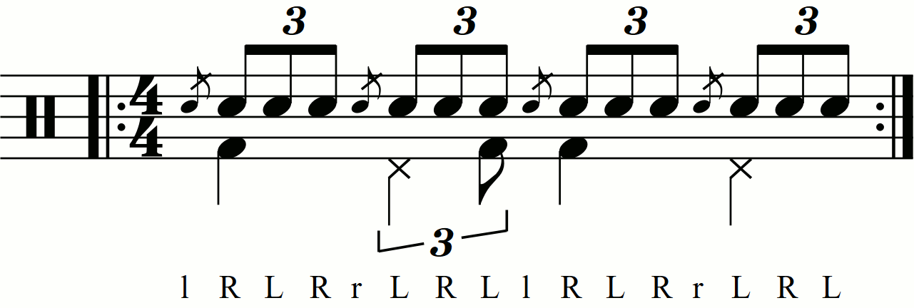 Swung groove style feet in a flam accent.