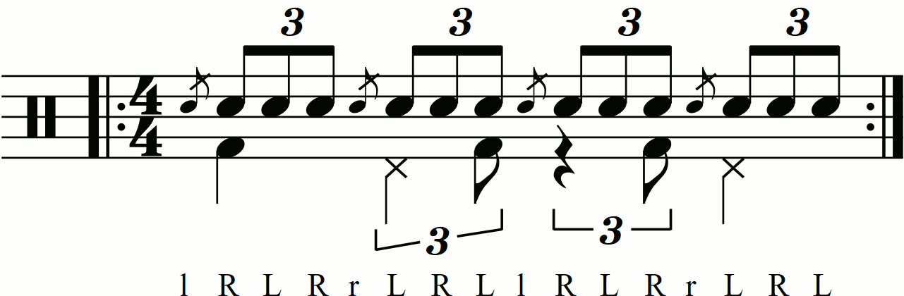 Swung groove style feet in a flam accent.