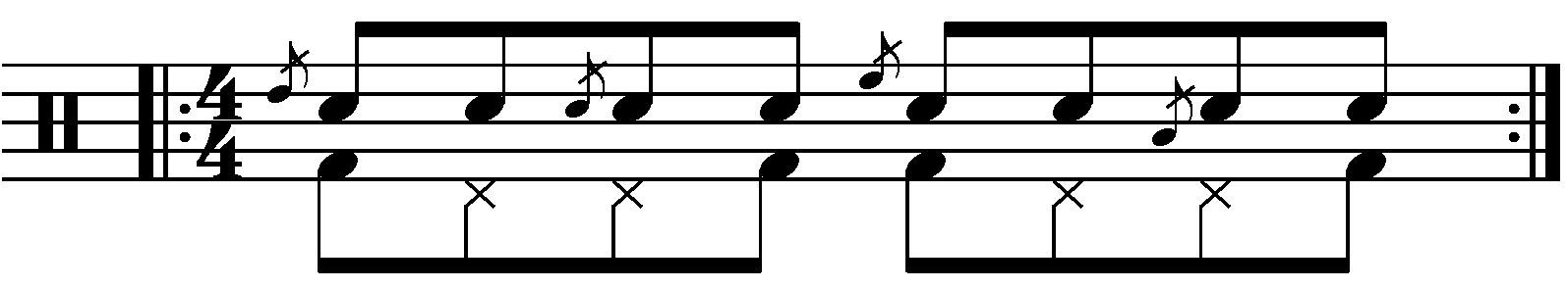 Flam tap with moving grace notes