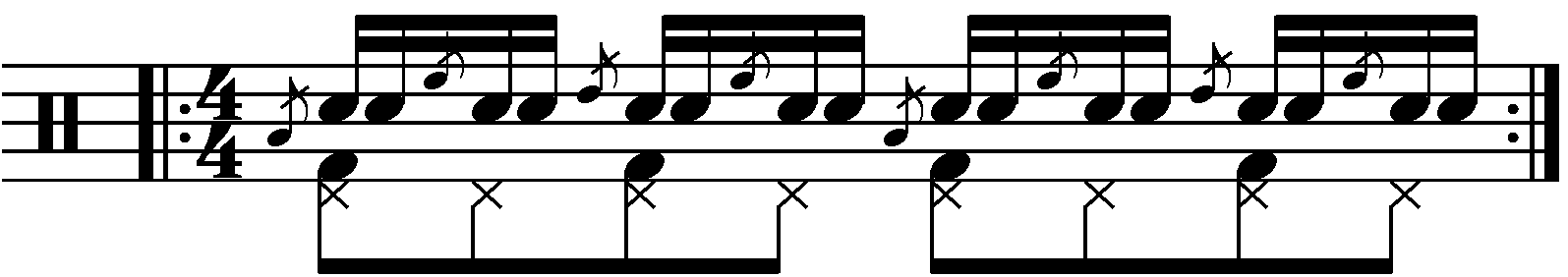 Flam tap with moving grace notes