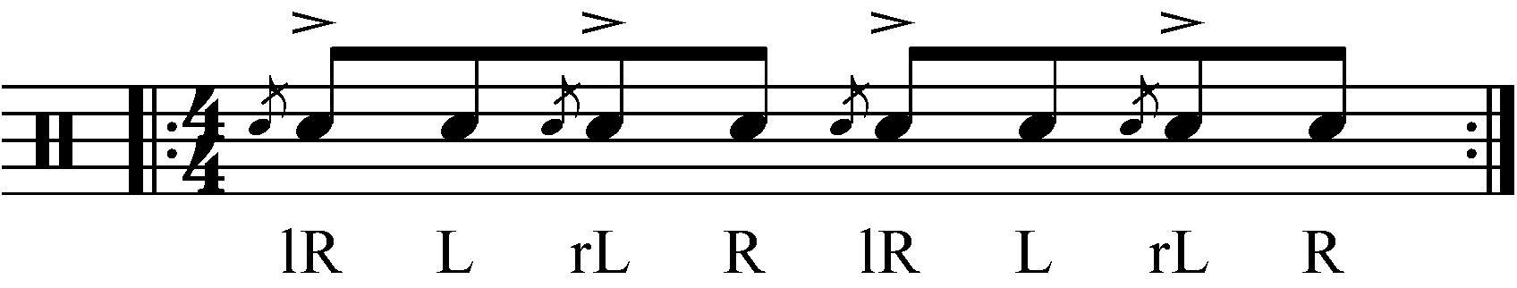 A Flam Tap in alternate sticking as crotchets.