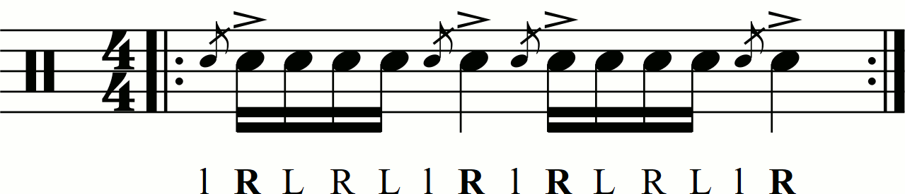 Accenting quarter notes in a Flamacue