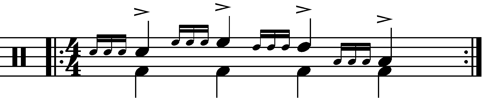 A Four Stroke Ruff moving in quarter notes