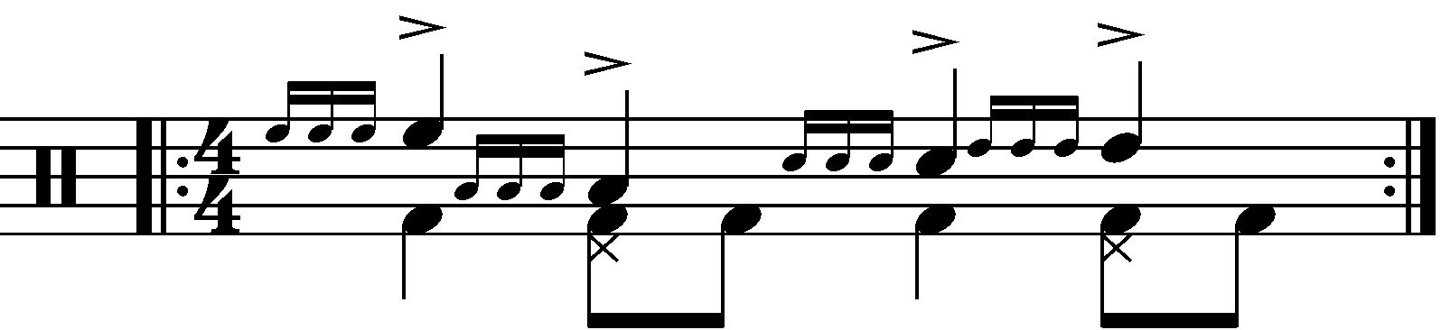 A Four Stroke Ruff moving in quarter notes