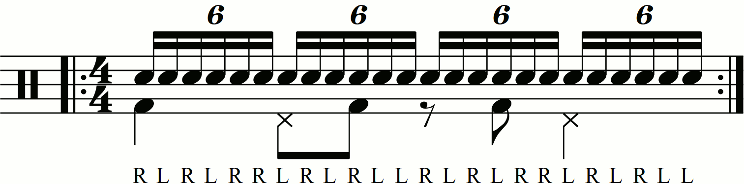 Applying level 0 groove movements on the feet under a double paradiddle