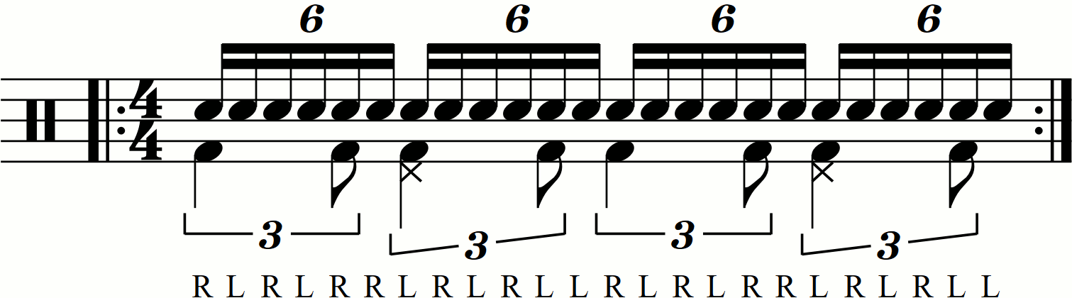 Applying swung eighth note feet under a double paradiddle