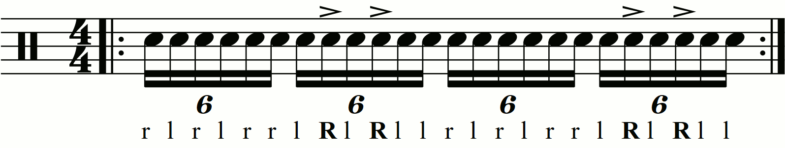 Accenting right hands in a double paradiddle