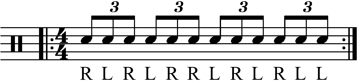 A double paradiddle in standard sticking.