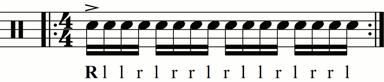Accenting an inverted paradiddle