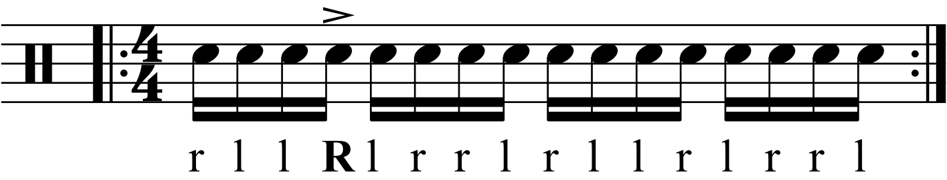 Accenting a counts in an inverted paradiddle