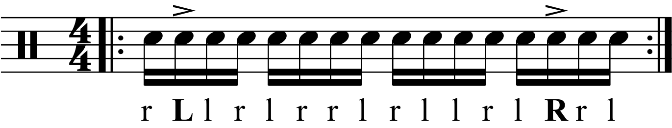 Accenting e counts in an inverted paradiddle