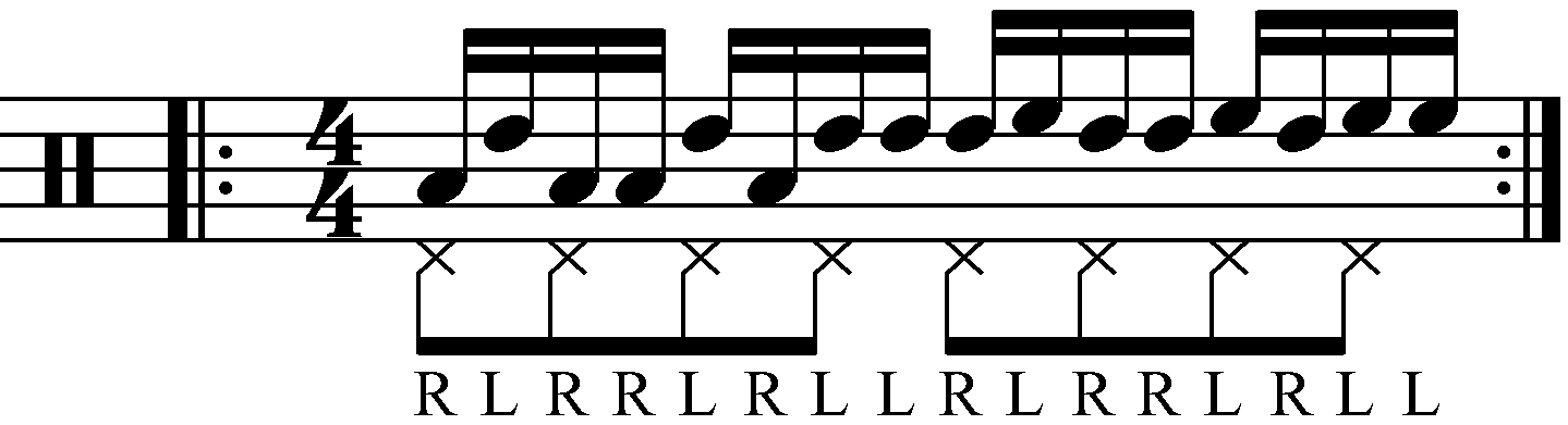 Paradiddle with each hand playing a different drum