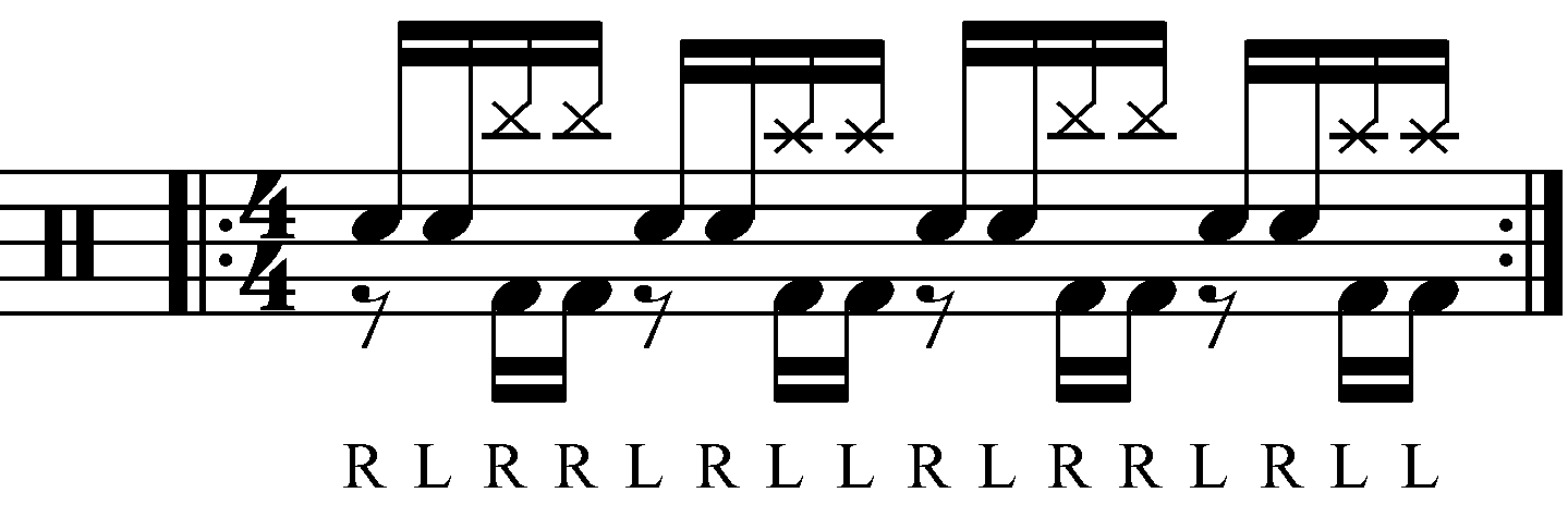 The standard Paradiddle with moving doubles strokes