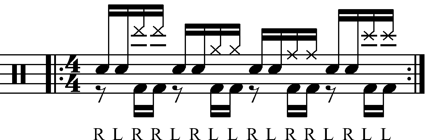 The standard Paradiddle with moving doubles strokes
