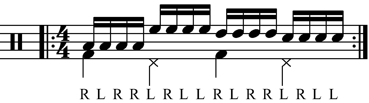 Standard paradiddle orchestrated in groups of four