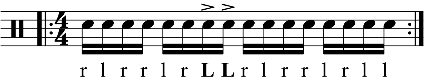 Accenting double strokes in a paradiddle