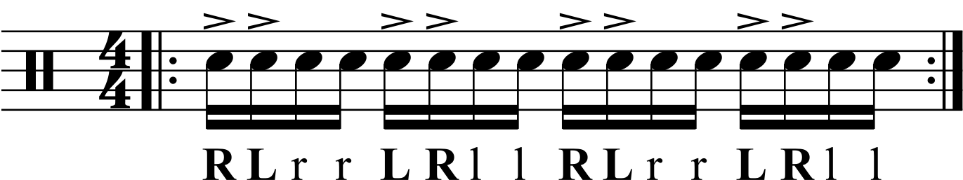 Accenting single strokes in a paradiddle