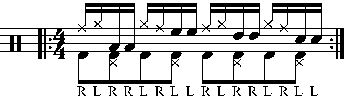 Paradiddle orchestrated with cymbals