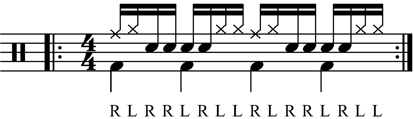 Paradiddle orchestrated with cymbals