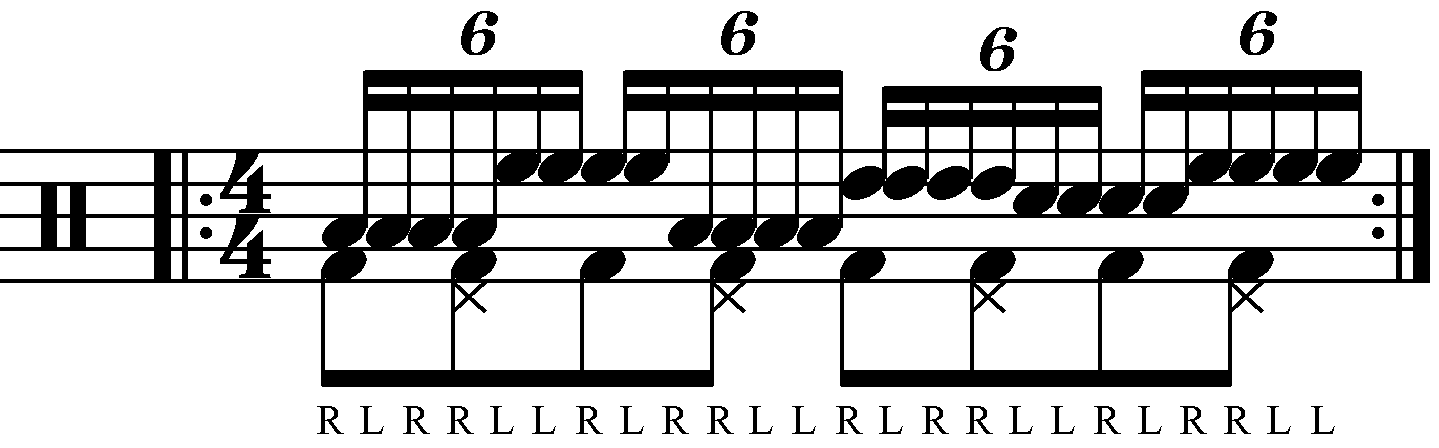 Paradiddle Diddle played as groups of four