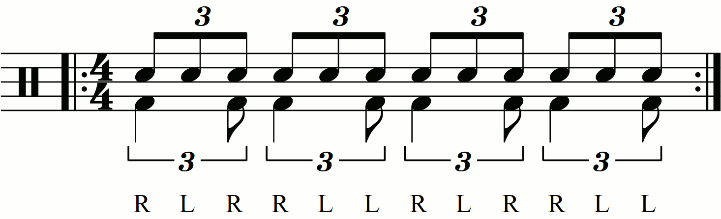 Adding swung eighth note feet under a paradiddle diddle