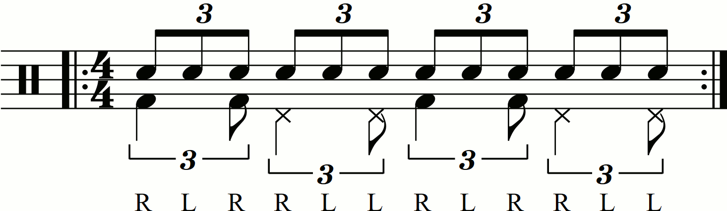 Adding swung eighth note feet under a paradiddle diddle