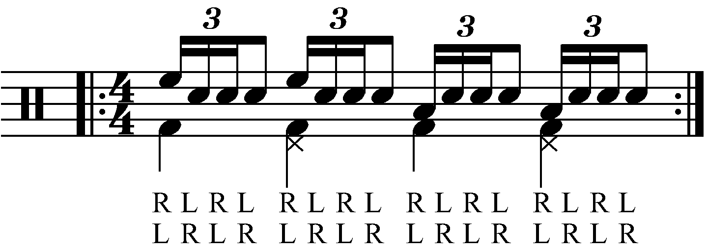 Single stroke four with moving quarters