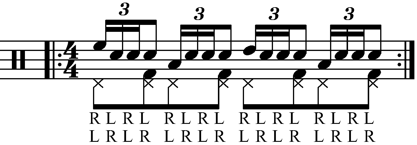 Single stroke four with moving quarters