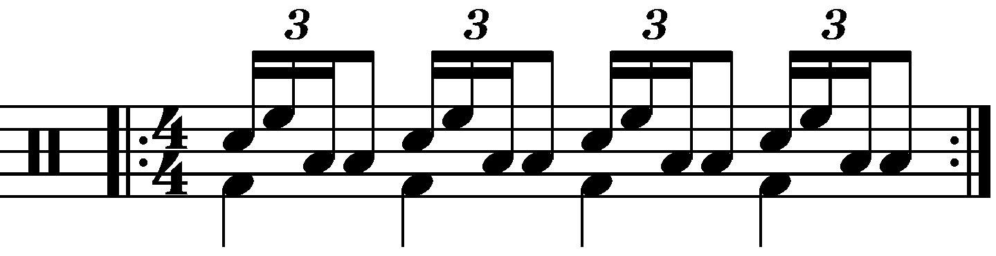 Single stroke four played in the triangle pattern