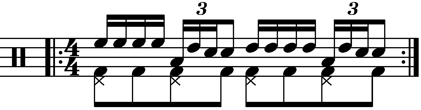 Single stroke four played in the triangle pattern