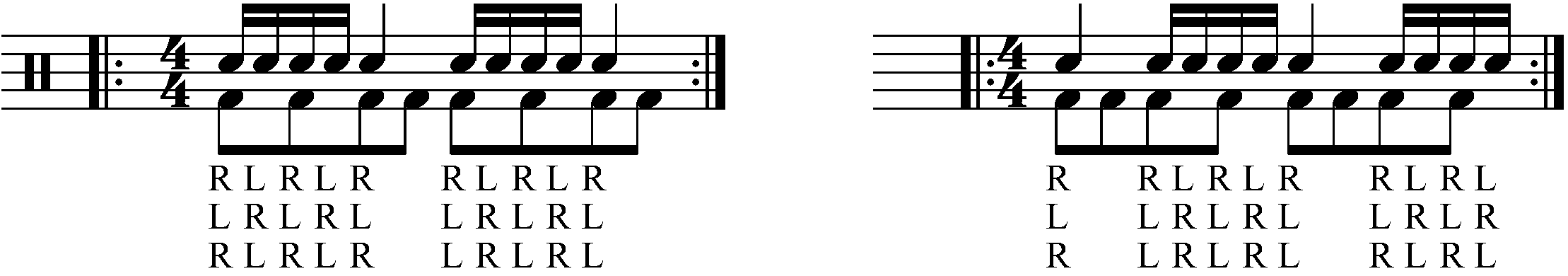 Adding eighth note feet under a single stroke 5