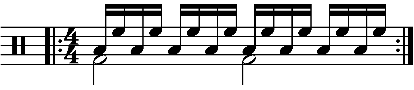 Single stroke roll with each hand playing a different drum