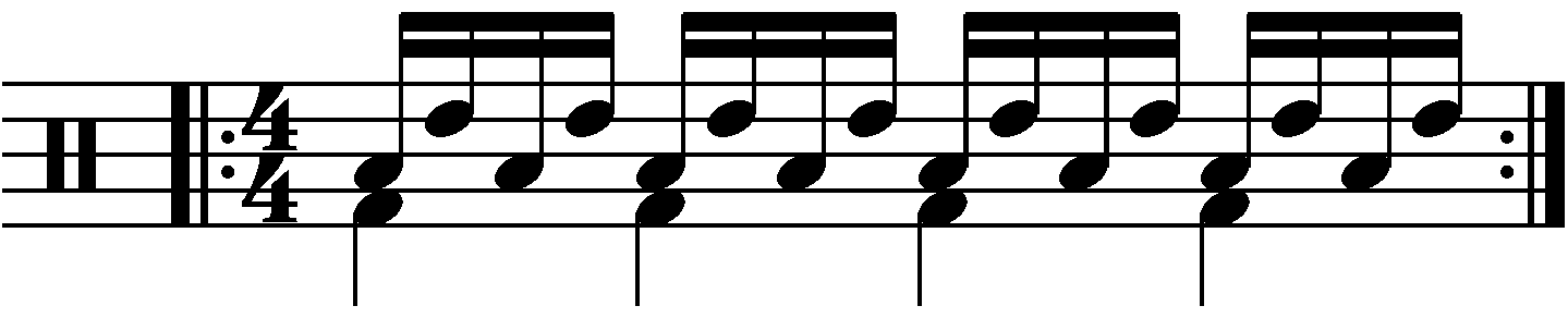 Single stroke roll with each hand playing a different drum